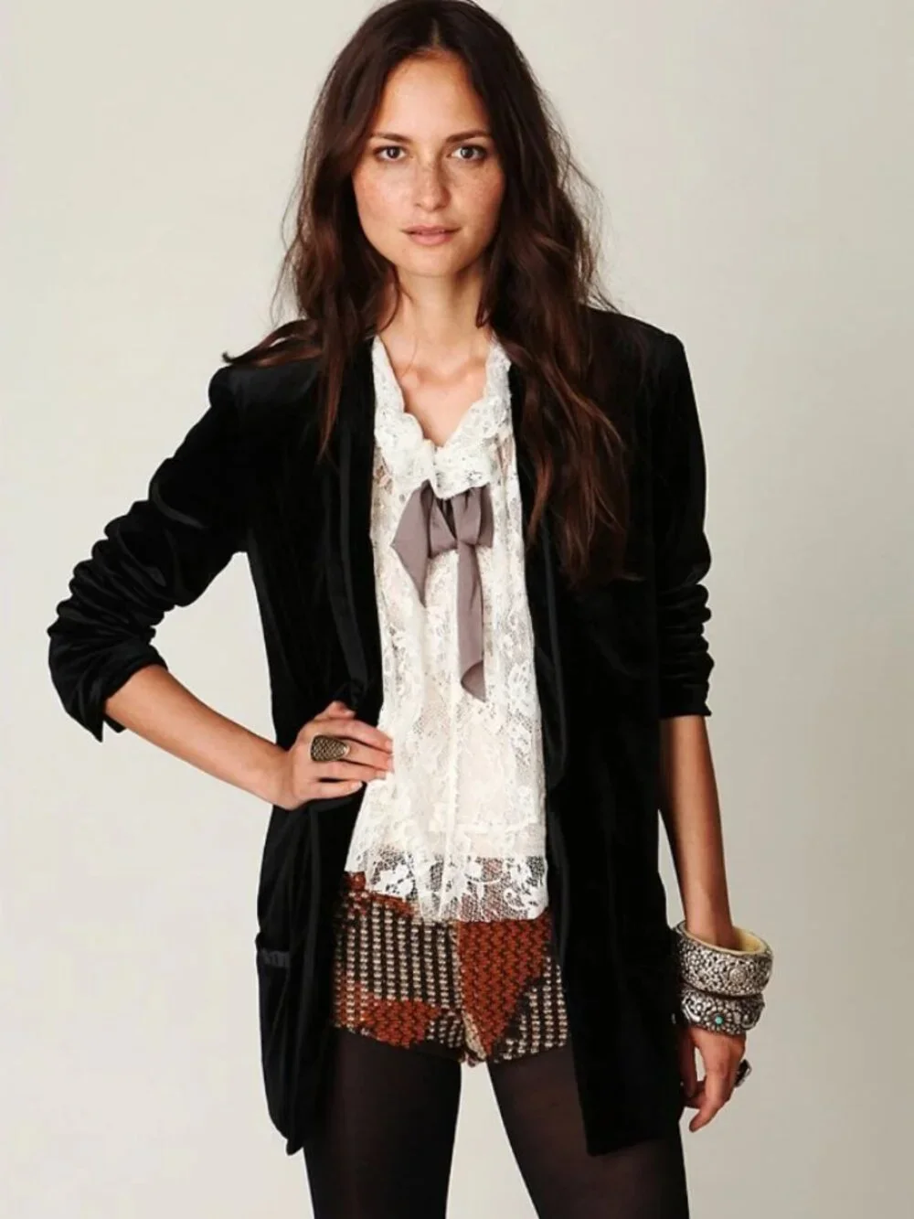 Free People Velvet Open Blazer Black Large